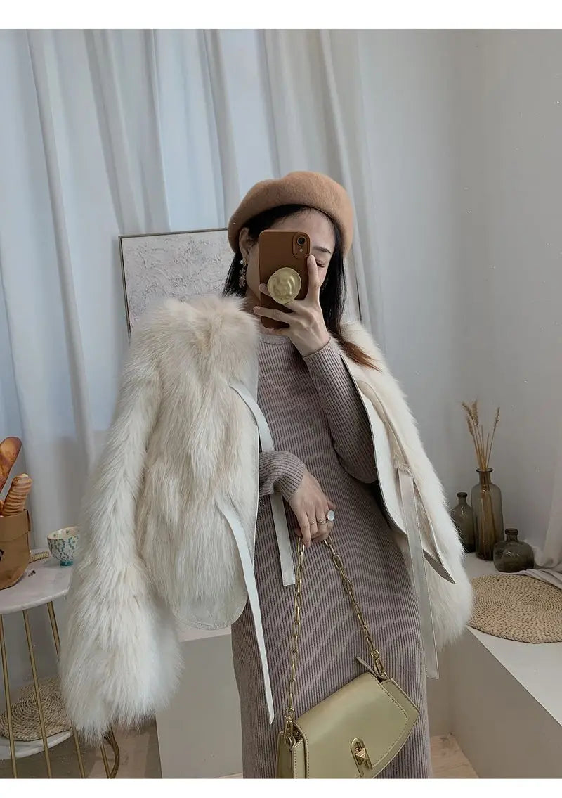 Nachahmung Fuchs pelz gras Mantel frauen Kurze 2025, Herbst/Winter Neue Koreanische version Vielseitig Spitze up Dicke top Weibliche Warme Outwear