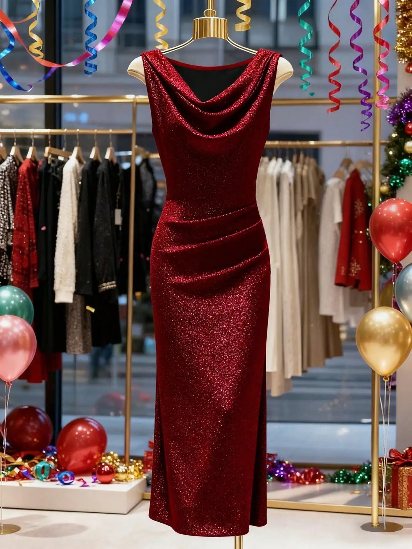Sommermode Neuheiten: Elegantes, Ärmelloses, Funkelndes, Figurbetontes Tiefer-Ausschnitt-Abendkleid