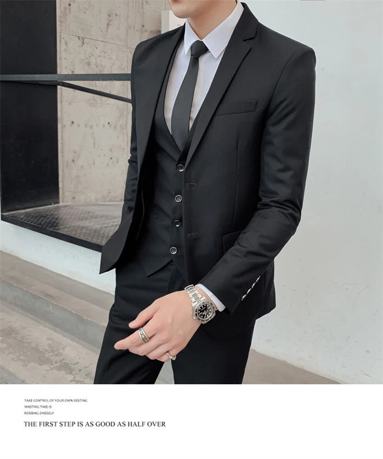 Herren-Slim-Fit-Dreiteiler im koreanischen Stil für Business, professionelle formelle Kleidung, Trauzeuge, Bräutigam, Hochzeit, koreanischer Stil, kleiner Sui