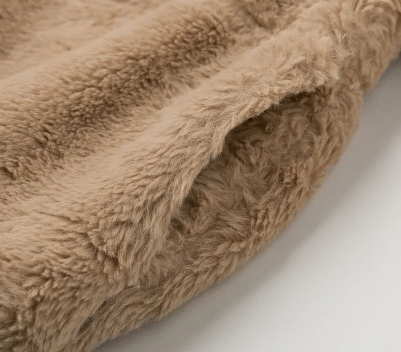 2025, Winter frauen Warme Jacke Zipper Strickjacke Faux Pelz Mode Langarm Stehen Kragen Plüsch Mantel für Weibliche