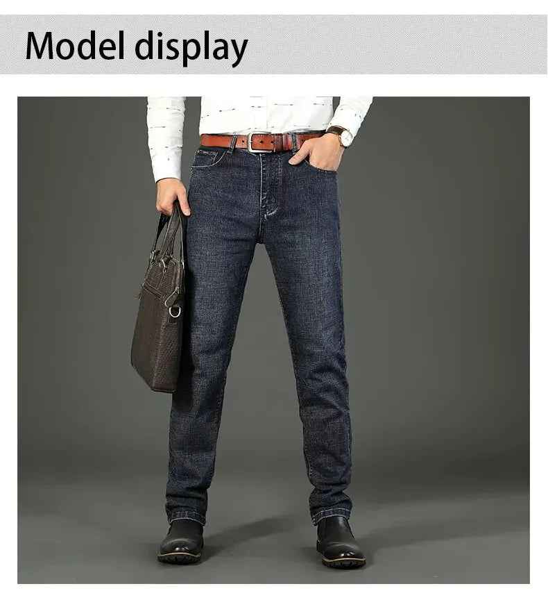 Wthinlee Neue Business-Jeans für Herren, lässig, gerade geschnitten, Stretch, modisch, klassisch, blau, schwarz, Arbeits-Denim-Hose, Herrenbekleidung