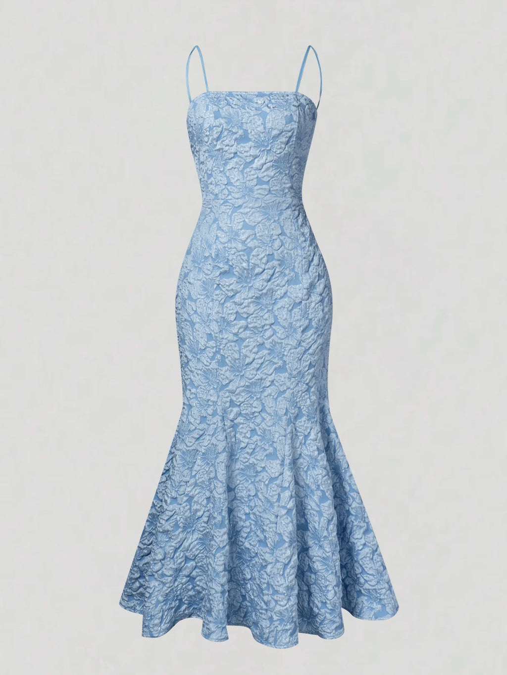 Damen Meerjungfrauenkleid Hellblau mit Spaghettiträgern, rückenfrei, Schnürung, Maxirock, formelles Abendkleid für Frühling und Sommer