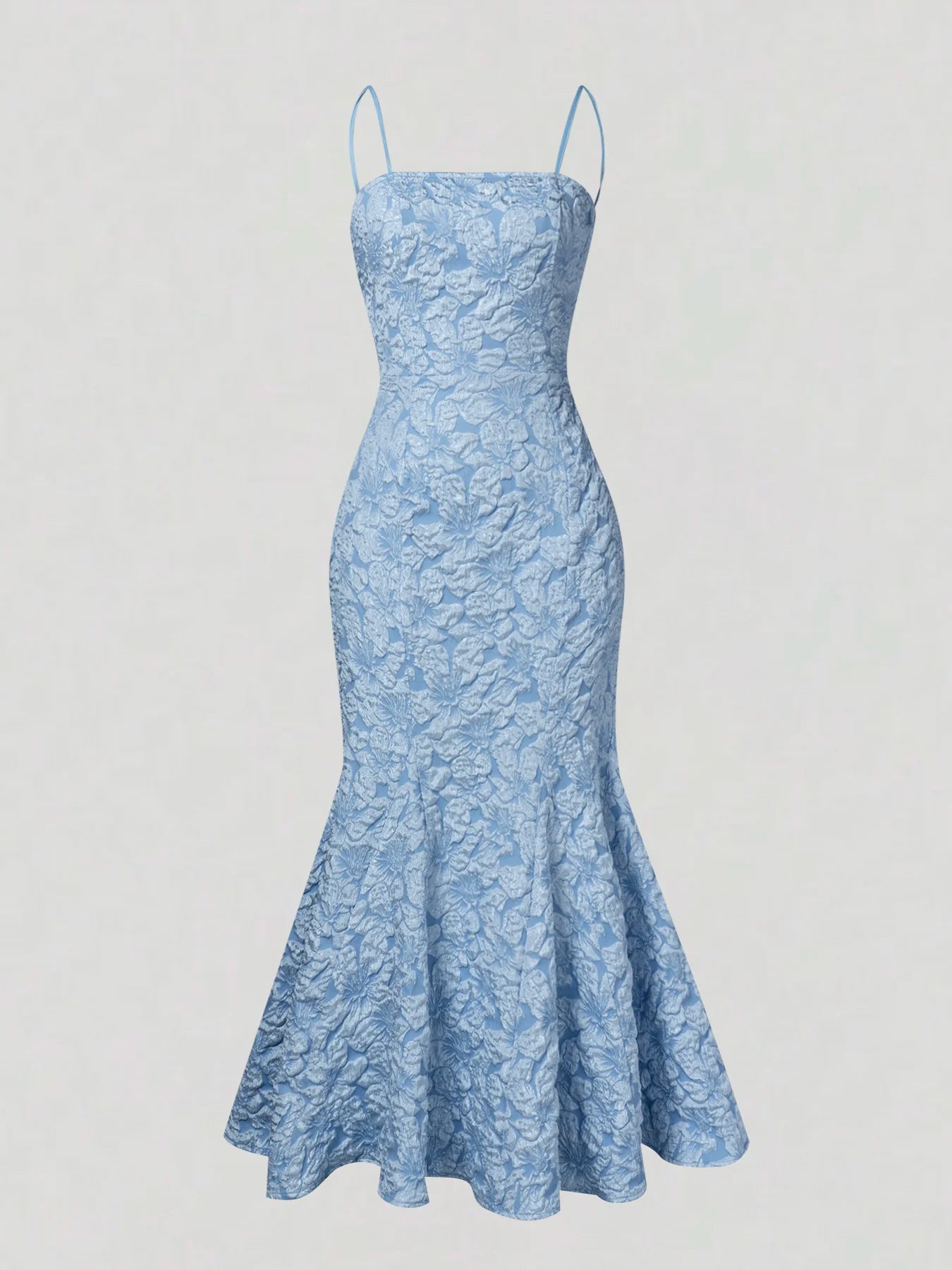 Damen Meerjungfrauenkleid Hellblau mit Spaghettiträgern, rückenfrei, Schnürung, Maxirock, formelles Abendkleid für Frühling und Sommer
