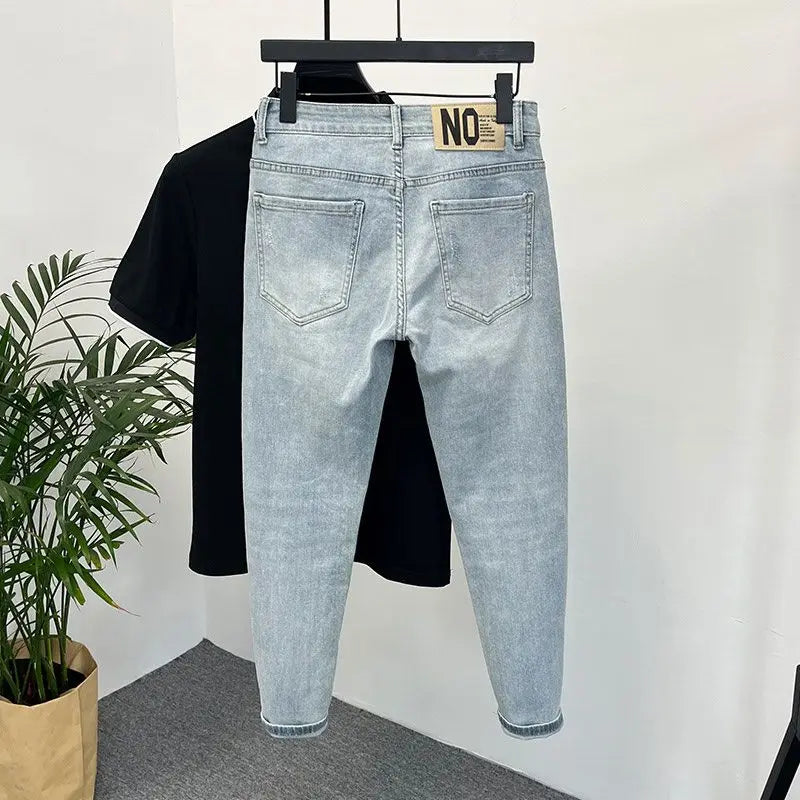 Jeans Herren Trendige Marke Helle Mode Jugend Freizeithosen Cowboy Einfache Ruffian Hübsche Schmal sitzende Röhrenjeans Männer