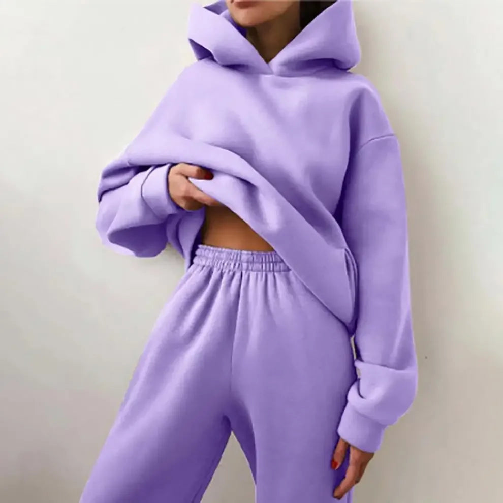 Plus Size 2024 Autumn/Winter Amazon Cross-Border Women's Fashion Casual Thickened Long Sleeve Sweatshirt Trousers Two-Piece Suit