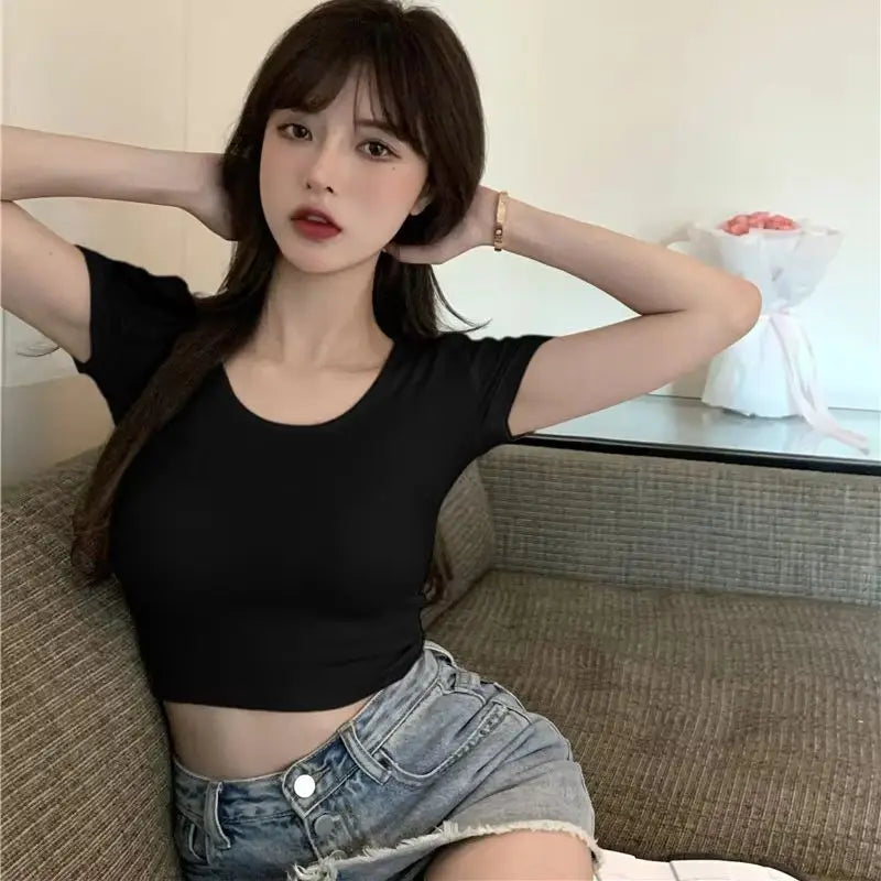 Sommerliche sexy Crop-Tops für Damen, schmal geschnitten, Kpop Y2K Kawaii Gothic T-Shirt, Harajuku Vintage, günstige Kleidung, süße Streetwear-Shirts