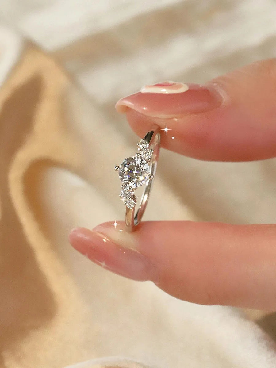 18K Weißgold und Platin PT950 1 Karat Moissanit-Ring für Damen, Vier-Krallen-Galaxie-Stern-Verlobungsring als Geschenk für die Freundin.