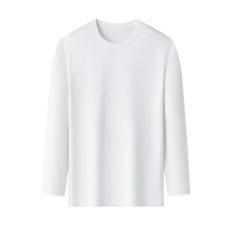 Herren-T-Shirt, einfarbig, Rundhalsausschnitt, Baumwolle, langärmelig, Sommer, bequem