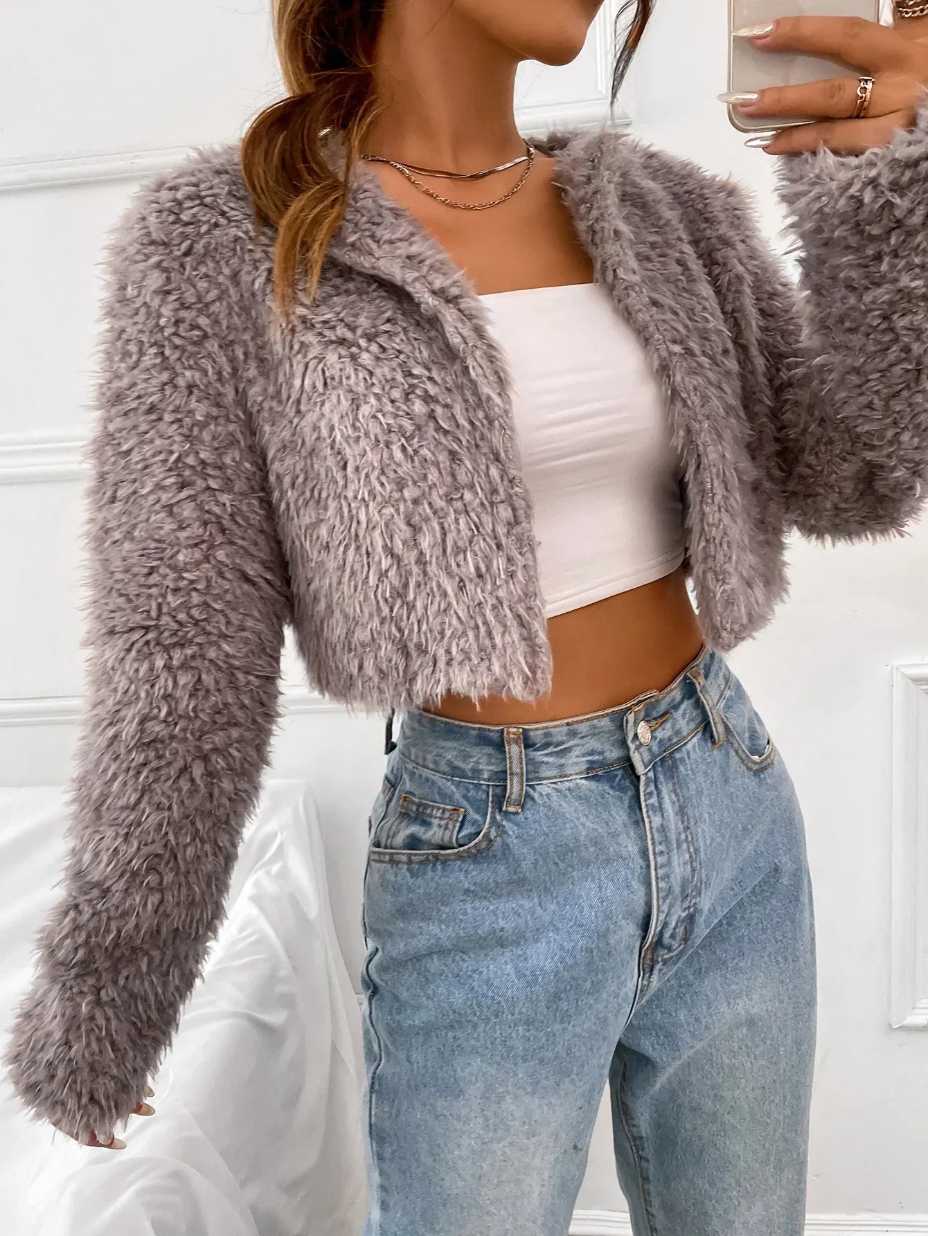 Koreanische Version von Mode Faul Wind Süße Nette Nachahmung Lamm Haar Kurzen Mantel Strickjacke Frauen Lose Flauschigen Top