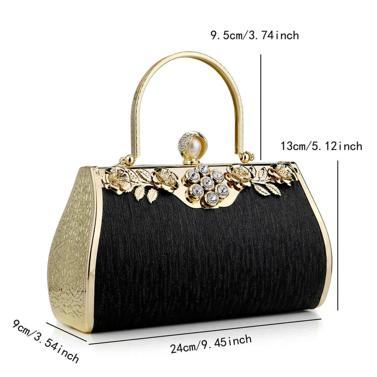Luxuriöse goldene Abendtaschen, Damen-Eimer, kleine Clutch mit Diamanten, Handtaschen, Geldbörse mit Blumenmuster