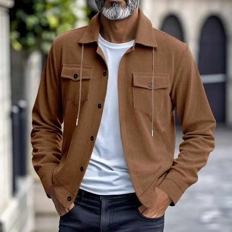 American heavy corduroy men's jacket simple and versatile multi-pocket stand-up collar long-sleeved jacket