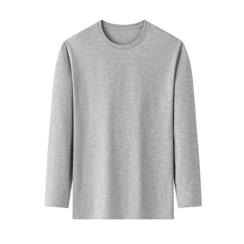 Herren-T-Shirt, einfarbig, Rundhalsausschnitt, Baumwolle, langärmelig, Sommer, bequem