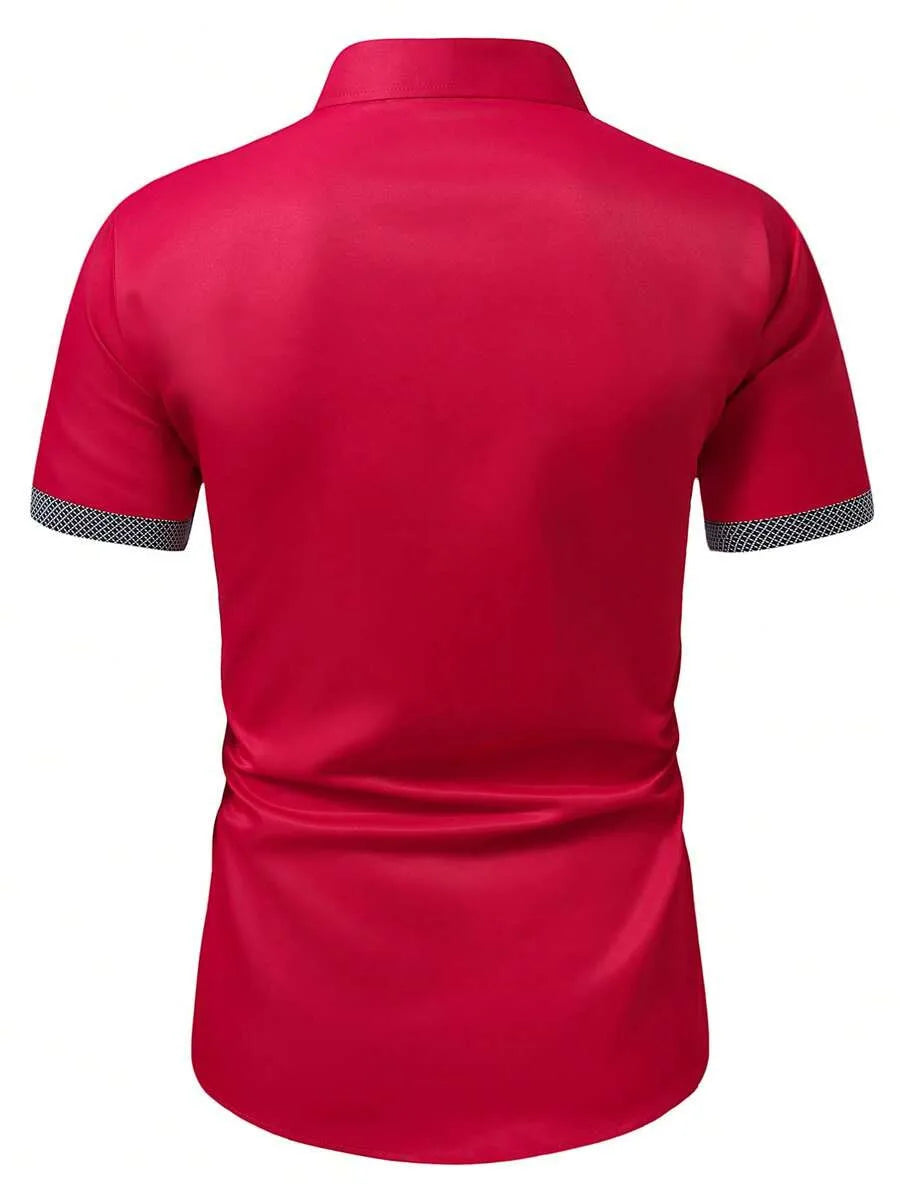 Frühling Sommer Neue Herrenkleidung Kurzarm Farbblock-Hemd 95% Polyester 5% Spandex