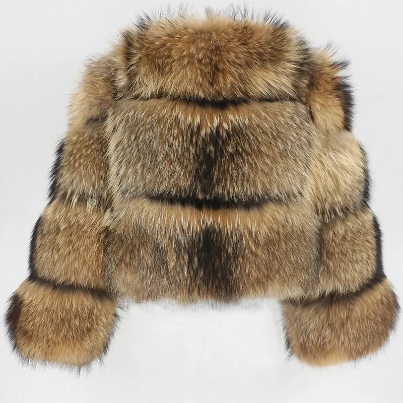 Frauen Gefälschte Waschbären Pelz Jacke Herbst Winter Faux Pelz Fuchs Mäntel Kurzen Mantel Jacken Pelzigen Oberbekleidung Elegante Dicke Warme Mäntel