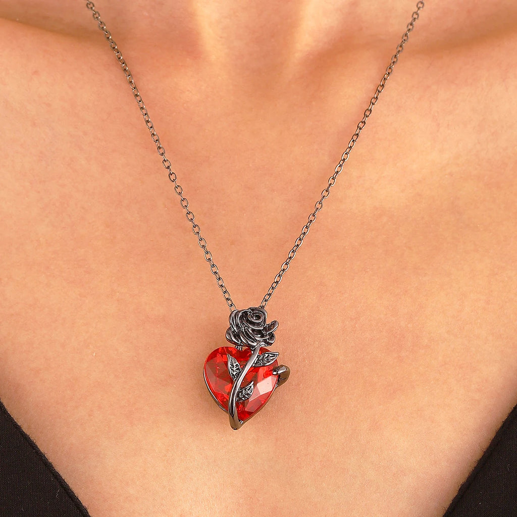 Gothic Rose Red Love Halskette Damen Y2K Grunge Schmuck Zierliche Silberfarbe Tonebloody Human Heart Anhänger Personalisierte Geschenke