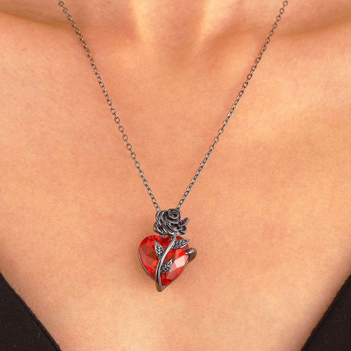 Gothic Rose Red Love Halskette Damen Y2K Grunge Schmuck Zierliche Silberfarbe Tonebloody Human Heart Anhänger Personalisierte Geschenke