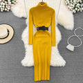 REALEFT Herbst Winter 2025, neue Rollkragen frauen Gestrickte Kleider mit Gürtel Langarm Elegante Bodycon Wrap Kleid Weibliche