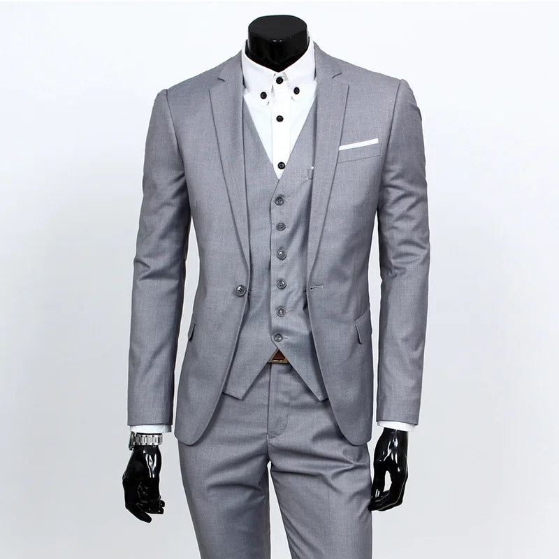 Frühling Herbst Neue Mode Für Männer Trendy Schlank Business Einfarbig 3 Stück Anzüge Sets Einzigen Greasted Blazer Weste Hosen