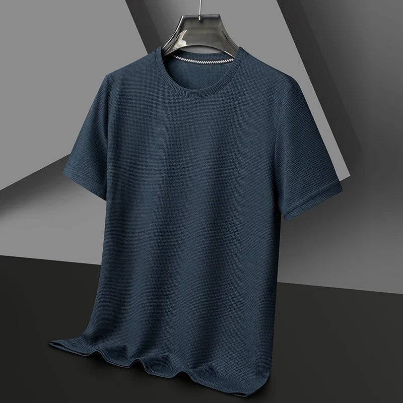 Kurzarm-PoloshirtKurzarm Waffle Solid Polot Fashion Splicing Herren-Rundhals-Top aus Baumwolle mit kurzen Ärmeln für den täglichen Gebrauch