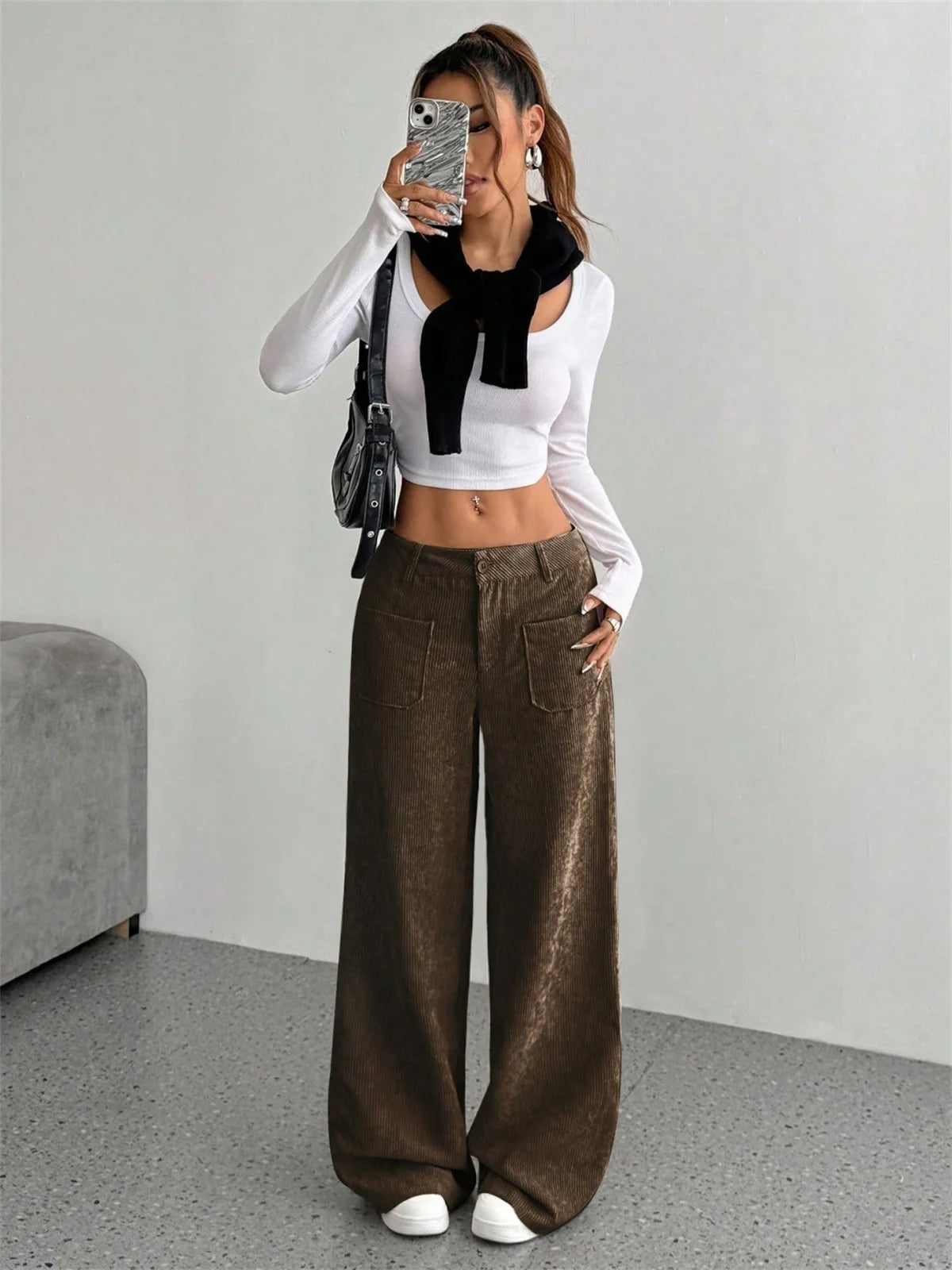 Women Autumn Winter Corduroy Pant Fashion Retro New In Wide Leg Trousers Lady Casual High Waist Solid Pants Street Chic Clothes