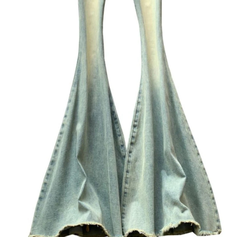 Jeans Frauen Herbst Chic Täglichen Flare Hosen Farbverlauf High Street Volle Länge Mode Alle-spiel Temperament Einfache Shinny