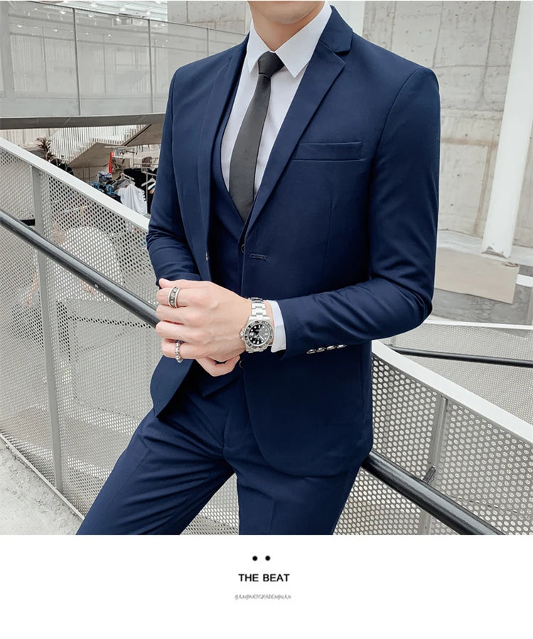 Herren-Slim-Fit-Dreiteiler im koreanischen Stil für Business, professionelle formelle Kleidung, Trauzeuge, Bräutigam, Hochzeit, koreanischer Stil, kleiner Sui