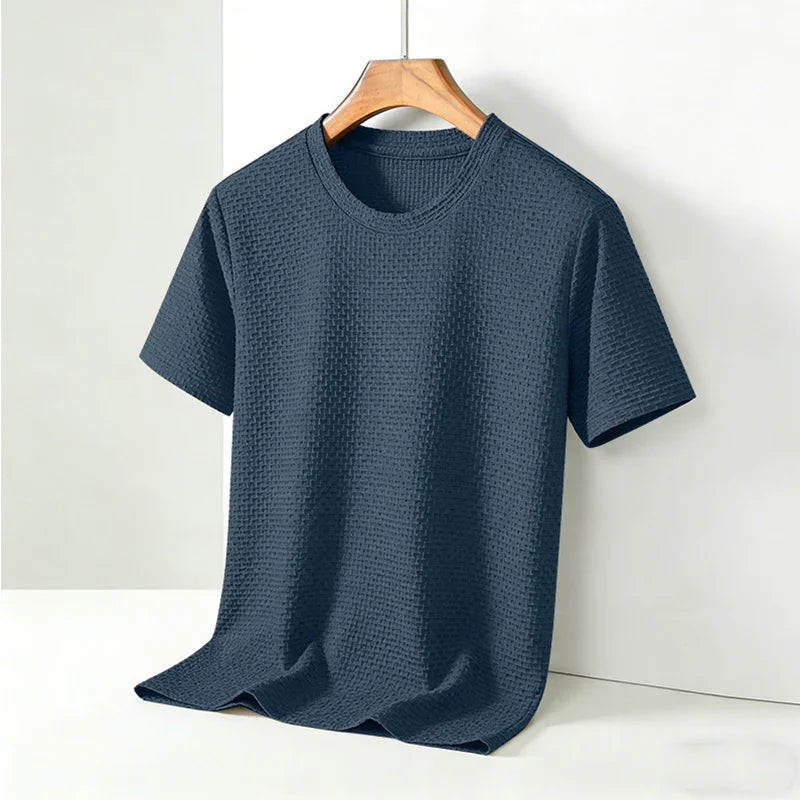 Hochwertiges Herren Waffelstrick T-Shirt Atmungsaktives Kurzarm Freizeit- und Loungewear-Oberteil