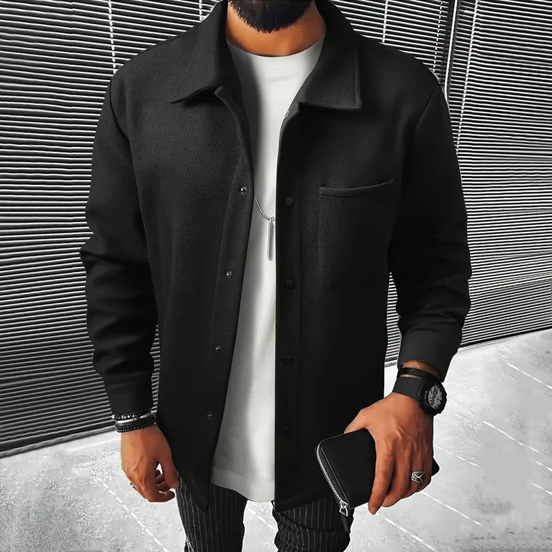 Men's Warm Brushed Jacket Lapel Button-Down Casual Coat for Autumn Winter Business，with Pocket
