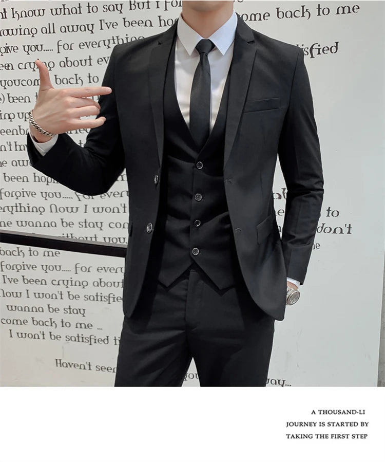 Herren-Slim-Fit-Dreiteiler im koreanischen Stil für Business, professionelle formelle Kleidung, Trauzeuge, Bräutigam, Hochzeit, koreanischer Stil, kleiner Sui