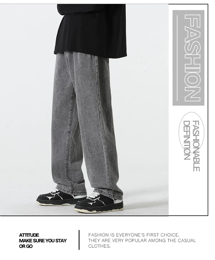 Jeans für Herren im Frühjahr und Sommer 2022, neuer Stil, Trend, gerade, vielseitige Freizeithose, lockere Hose mit weitem Bein