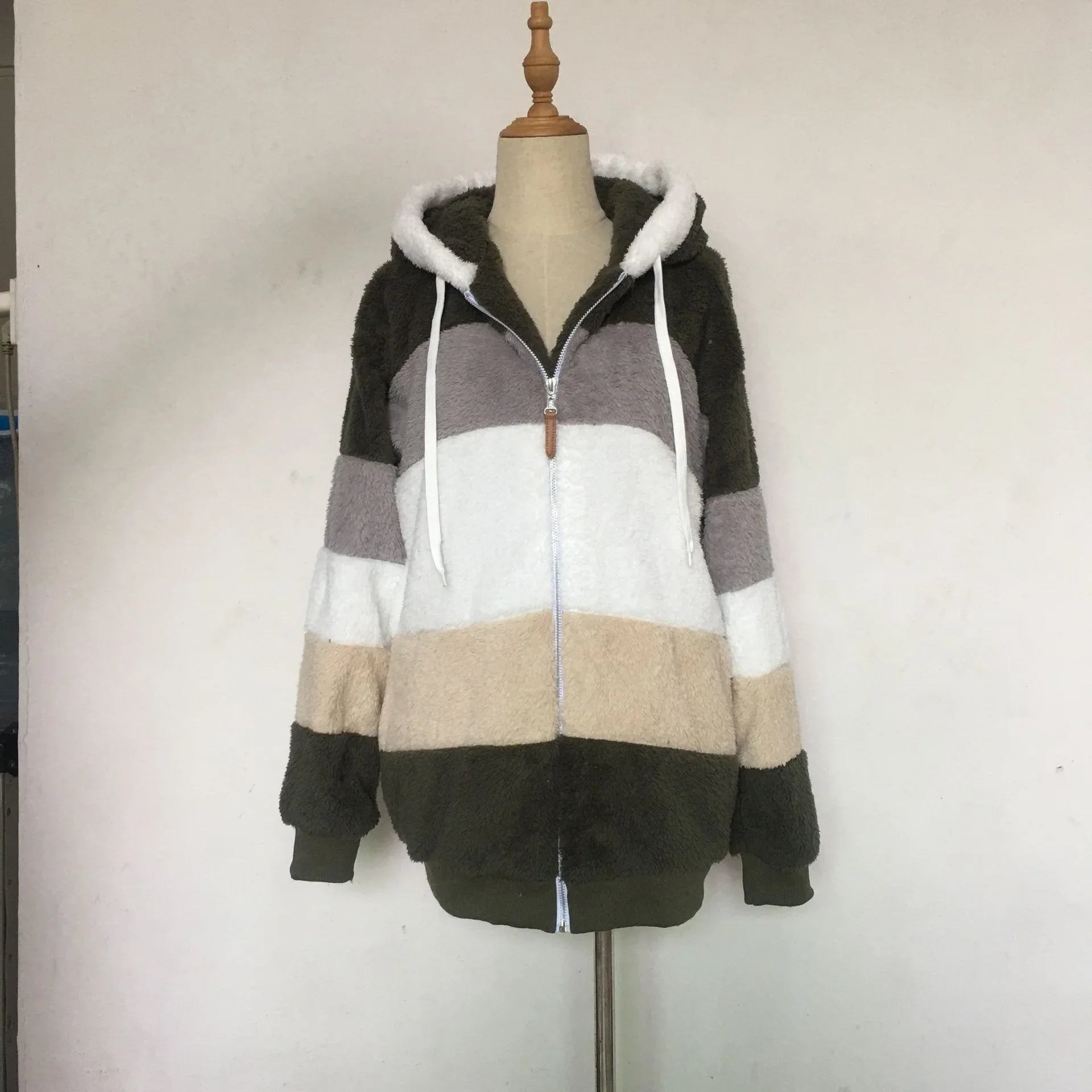 Warm Fleece Oversized Hooded Jacket Women's Autumn Winter Thickened Zipper Pocket Patchwork Clothing Comfortable Sweatshirt