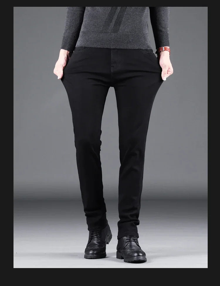 Frühling Herbst Neue männer Reine Schwarz Dünne Jeans Elastische Gerade Hosen Business-Mode Freizeit Koreanische Vintage Denim Hosen Männlich