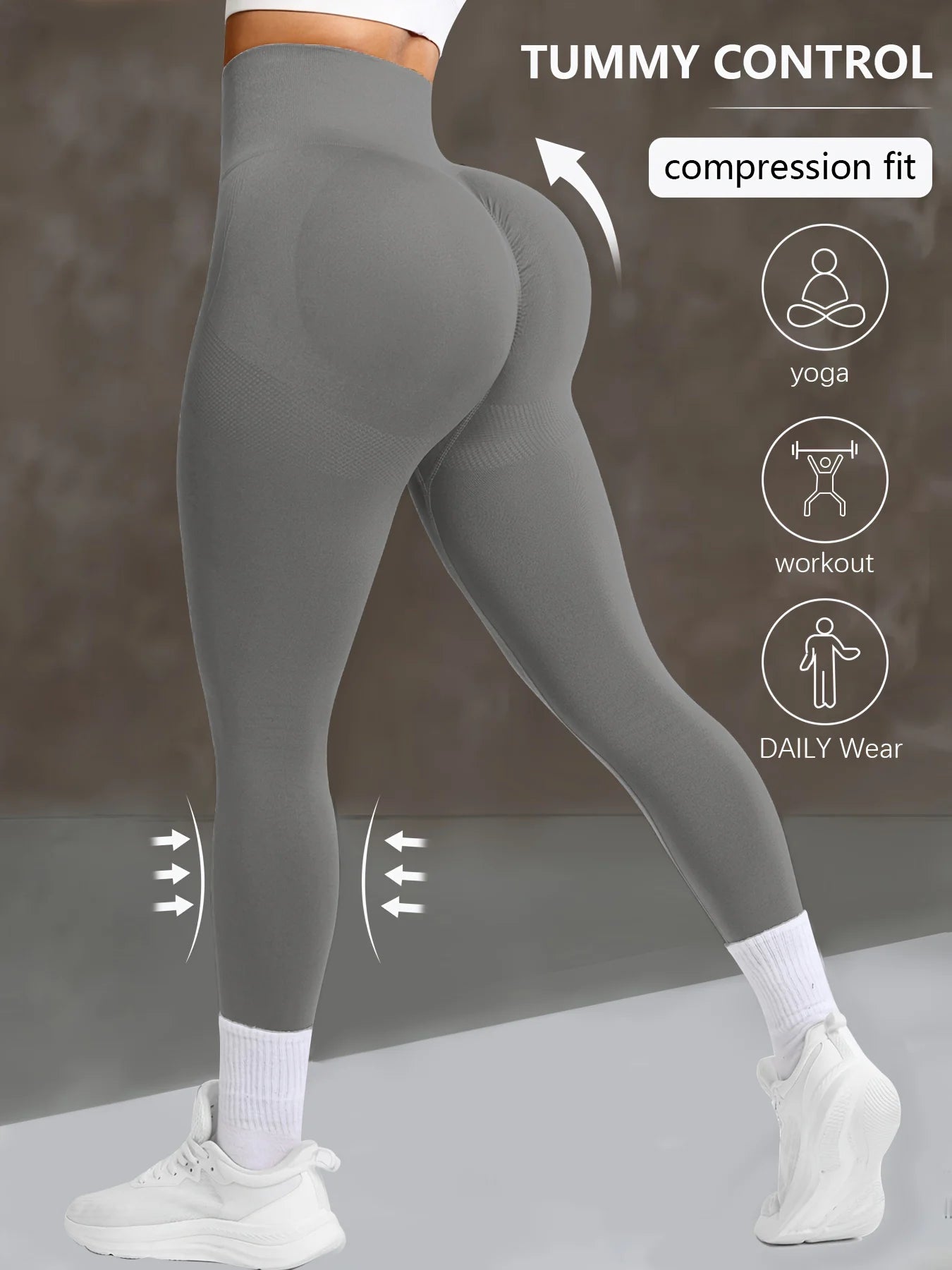 CZGUKE Nahtlose Damen-Yogahose mit hoher Taille, enge Taille, Hüftheben, elastisch, eng, einfarbig, breite Taille, Sport-Leggings