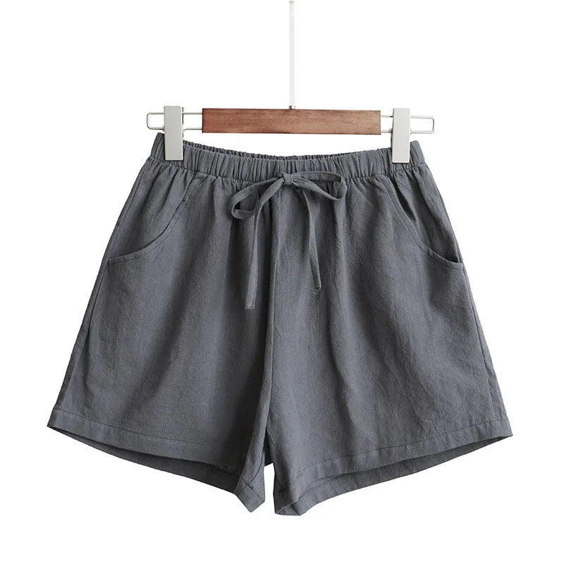 Damen Baumwoll-Leinen-Shorts 2026 – Neue Sommer High-Waist Freizeit-Sportshorts für Damen, einfarbig mit Taschen, lockere Strand-Shorts