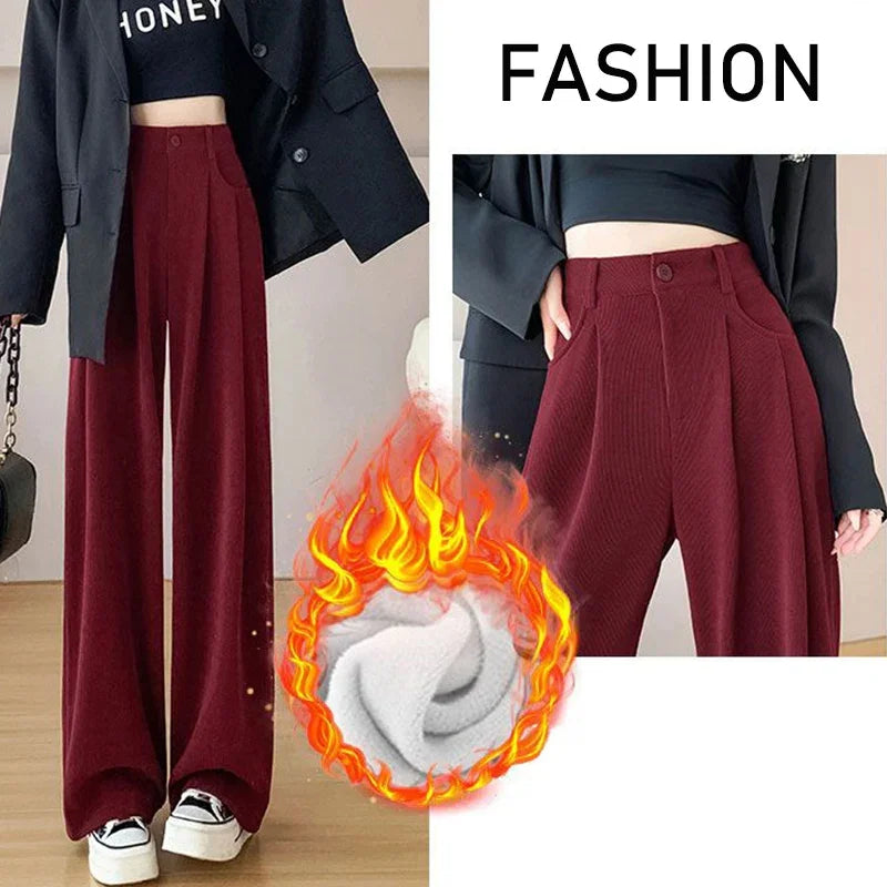 Heißer Verkauf Winter Dame Schnee Warme Hosen Mädchen Klassische Fleece Hohe Taille Hose Frauen Gerade Bein Plüsch Thermische Casual Hosen