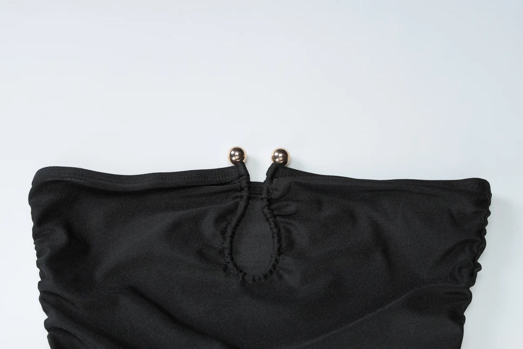 Dulzura ärmelloses, trägerloses, plissiertes Maxikleid mit Knopf, sexy, elegantes langes Kleid für Damen, Party, Club, Büro, Frühling und Sommer