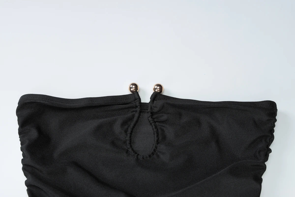 Dulzura ärmelloses, trägerloses, plissiertes Maxikleid mit Knopf, sexy, elegantes langes Kleid für Damen, Party, Club, Büro, Frühling und Sommer