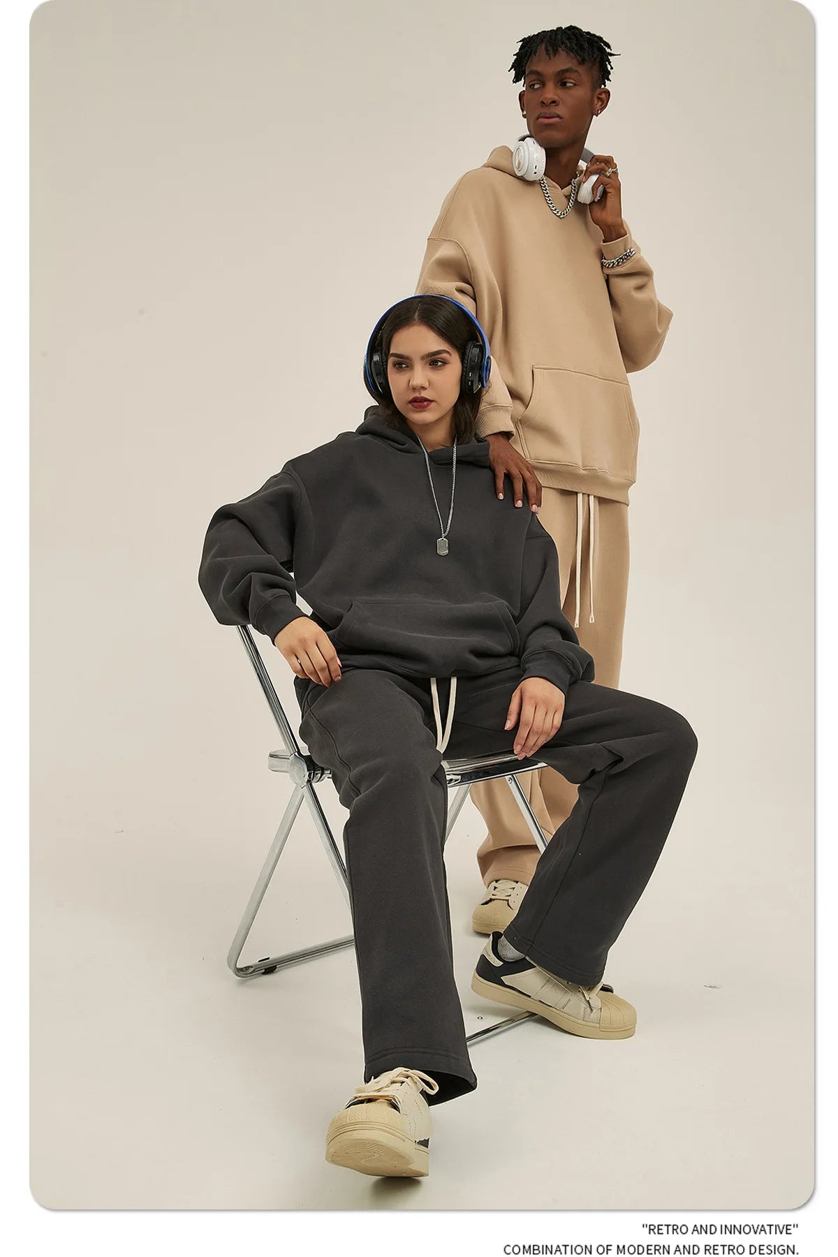 Winter Solid Color Hoodie Hip Hop Plush Hooded Sweatshirts Oversized Pullover Harajuku Custom Casual Hoodies Tracksuit Men Women