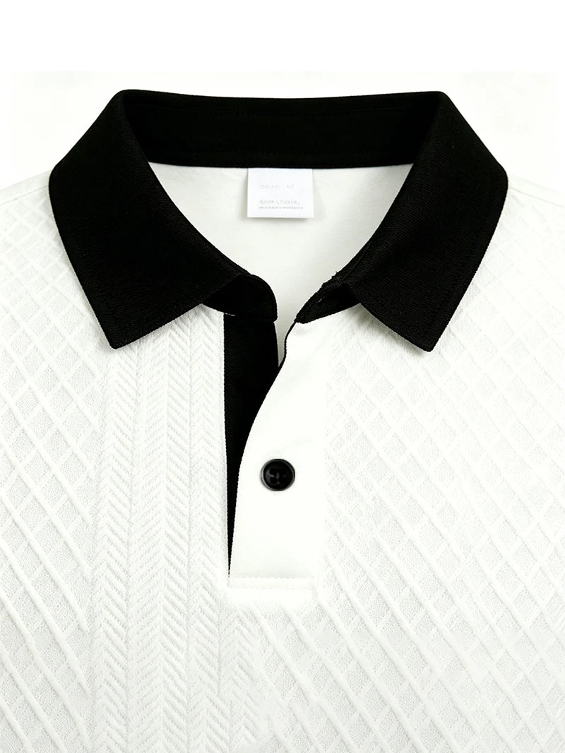 2026 Sommer Herren Jacquard-Strick Poloshirt mit Kontrastkragen Kurzarm Locker Sitzend Weich Atmungsaktiv Lässig Sport Tägliche Kleidung Oberteile