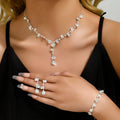 4PC Fashion Simple Copper Inlaid Rhinestone Claw Chain Necklace Earrings Bracelet Jewelry Set Women's Wedding Decoration-5273