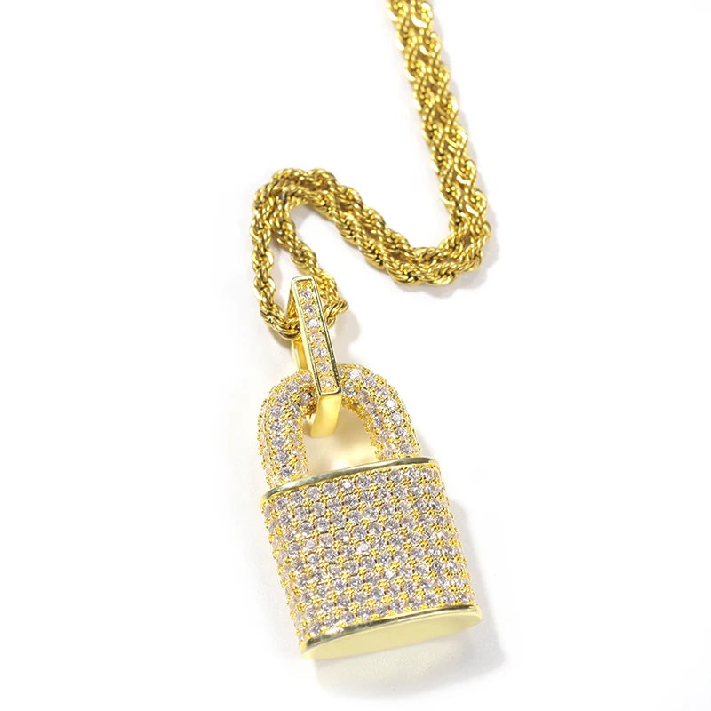 Huitan Hip Hop Lock Anhänger Halskette für Frauen Männer voll mit bling bling cz Aussage Rock Neck Accessoires weiblichen männlichen Schmuck