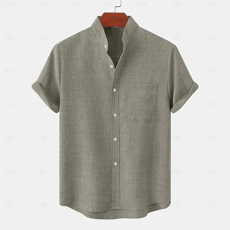 Herrenoberteile aus Leinen, 100 % heißer Verkauf, Leinenhemd, halbe Strickjacke, Knopfleiste, Stehkragen, einfarbiges Hemd, Leinen, europäische Größe