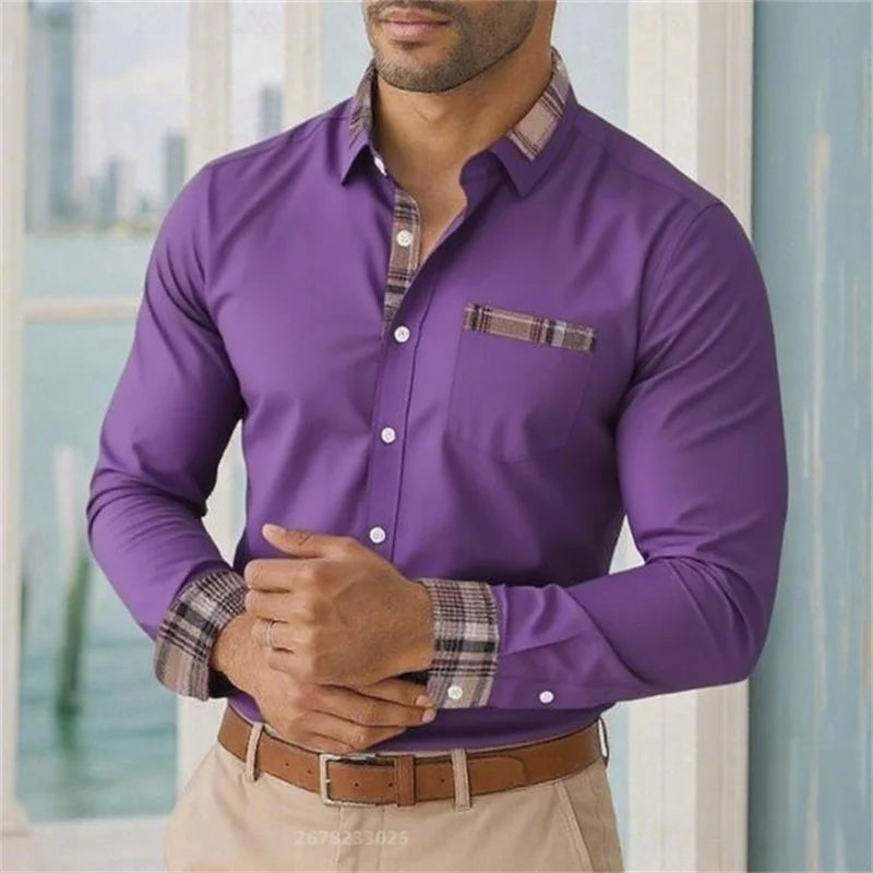 2025 men's lapel long-sleeved button-down casual shirt soft and comfortable daily vacation outdoor office high-quality tops
