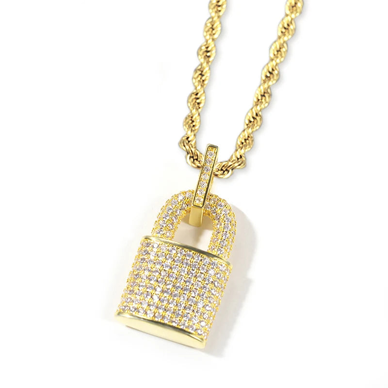 Huitan Hip Hop Lock Anhänger Halskette für Frauen Männer voll mit bling bling cz Aussage Rock Neck Accessoires weiblichen männlichen Schmuck