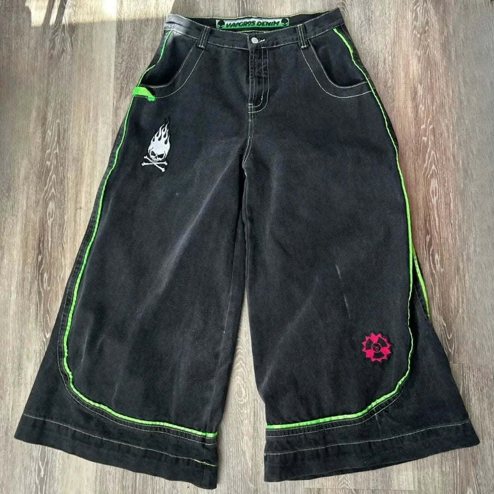Jeans Frühling und Herbst Europäische und amerikanische Hose mit weitem Bein und lockerem Alien-Muster 2024, neuer High-Street-Trend, Hip-Hop-Männer