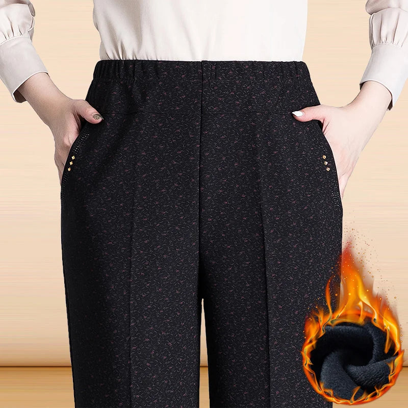 Autumn Winter Women Pants New Elastic High Waist Straight Pants Middle Elderly Mom Casual Pants Oversize XL- 9XL Female Trousers