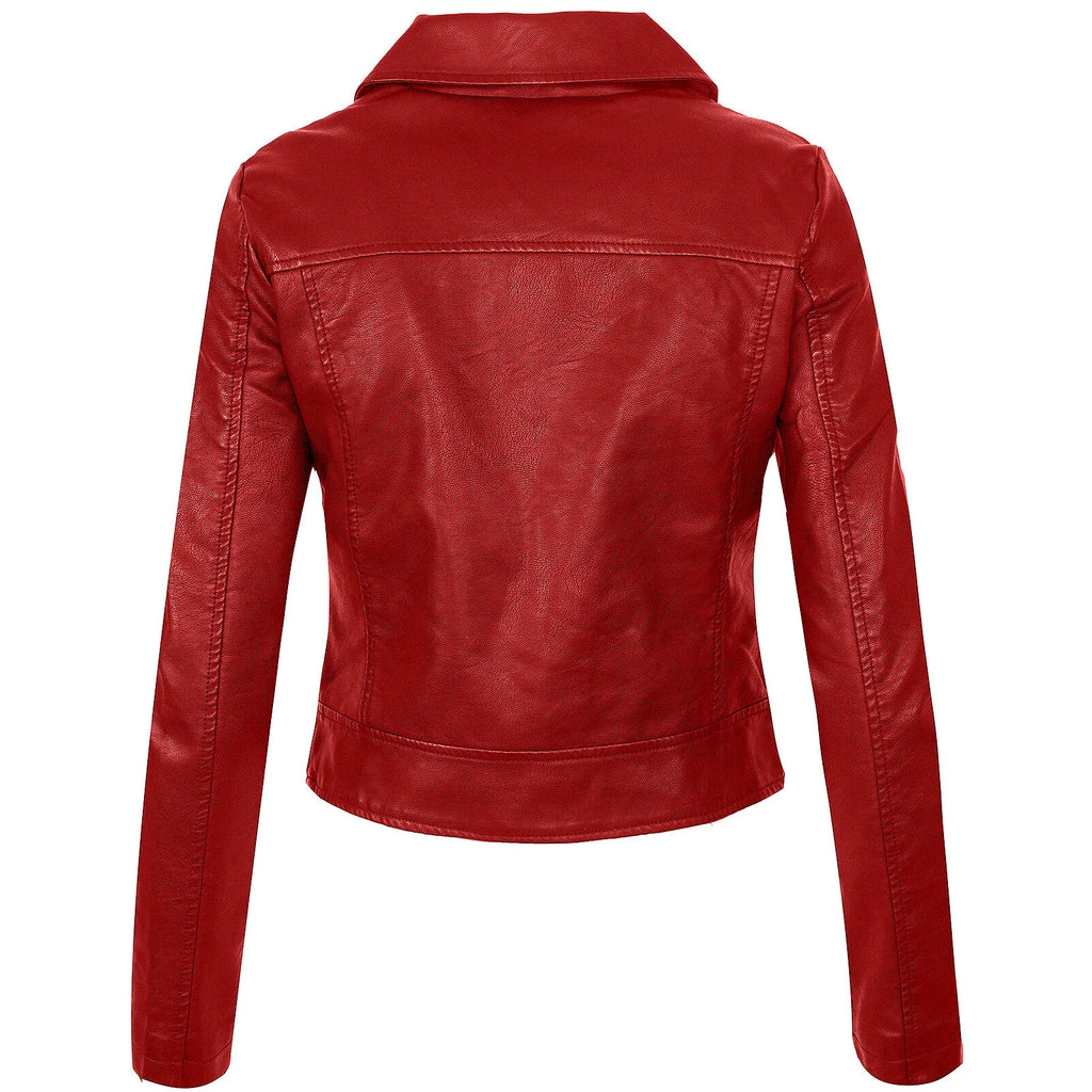 Slim Fit Short Zipper PU Leather Jacket Women's Solid Color Outerwear Autumn Winter Street Style Comfortable Casual Fashion