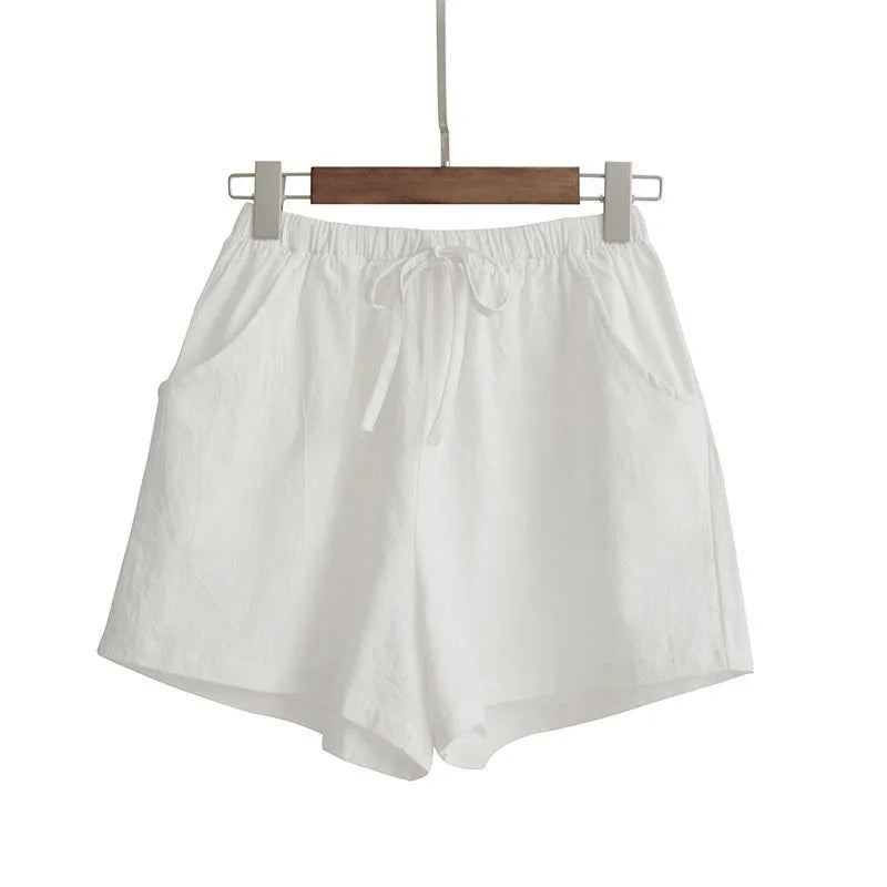Damen Baumwoll-Leinen-Shorts 2026 – Neue Sommer High-Waist Freizeit-Sportshorts für Damen, einfarbig mit Taschen, lockere Strand-Shorts
