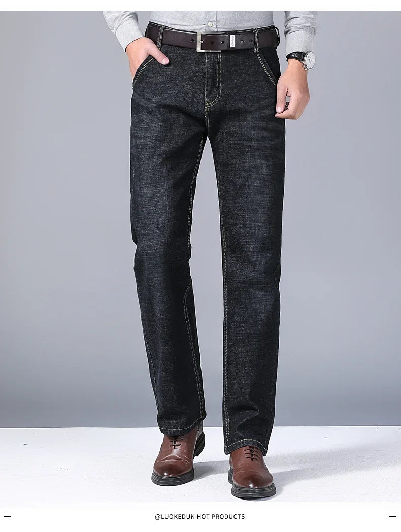 Männer Frühling Herbst Vintage Schwarz Business Jeans Männer Casual Gerade Stretch Klassische Arbeit Denim Hosen Bequeme Hose