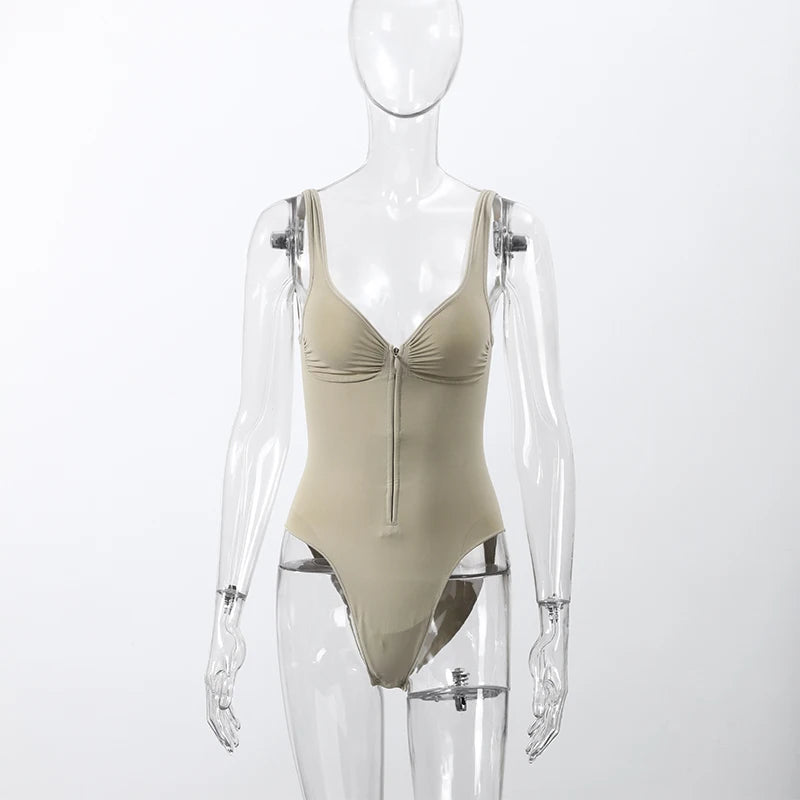 Sexy Schlanker Einfarbiger Korsett-Kurz-Jumpsuit für Damen V-Ausschnitt Reißverschluss Ärmellos Rückenfrei Bodysuit 2026 Frühling Sommer Damen Chic Bustier Neu